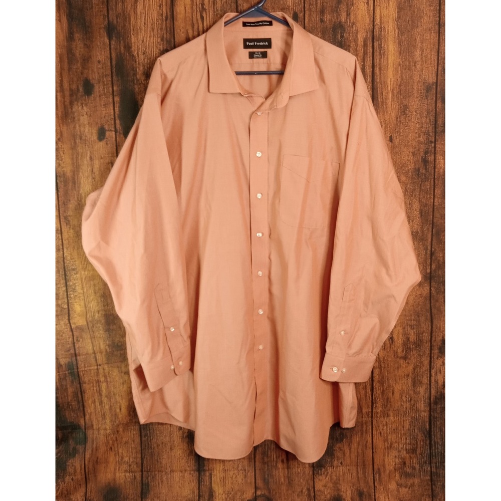 Paul Fredrick Mens 19 x 35 Peach Non-Iron Two Ply Cotton Classic Fit Dress Shirt